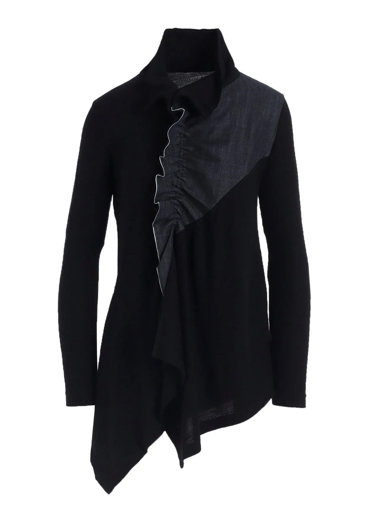 RIB/DENIM COMBINATION FLARE T WITH GATHERS sold by Yohji Yamamoto product image thumbnail 2