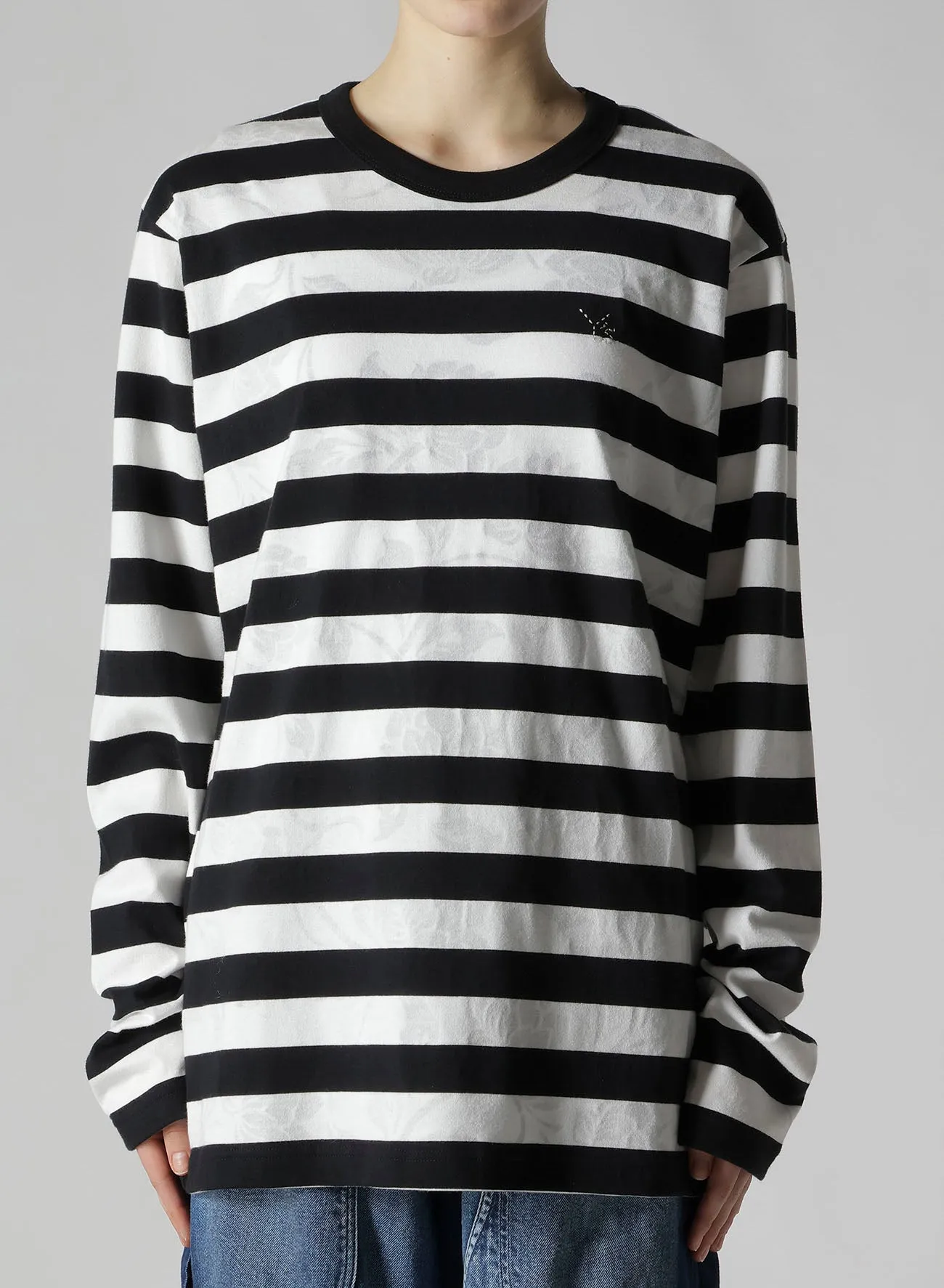 FLOWER PRINT/STRIPE Y'S STITCH LONG SLEEVE T sold by Yohji Yamamoto product image thumbnail 4