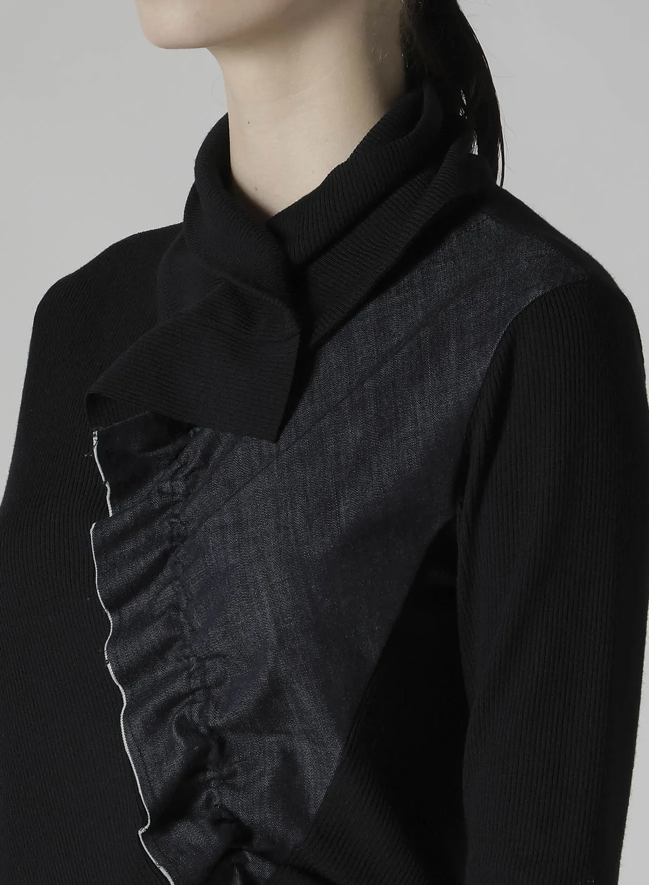 RIB/DENIM COMBINATION LONG T WITH GATHERS sold by Yohji Yamamoto product image thumbnail 5