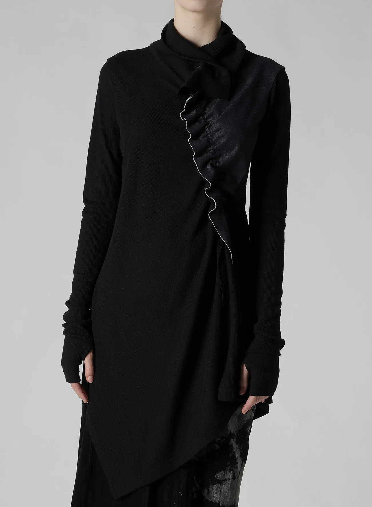 RIB/DENIM COMBINATION LONG T WITH GATHERS sold by Yohji Yamamoto product image thumbnail 4