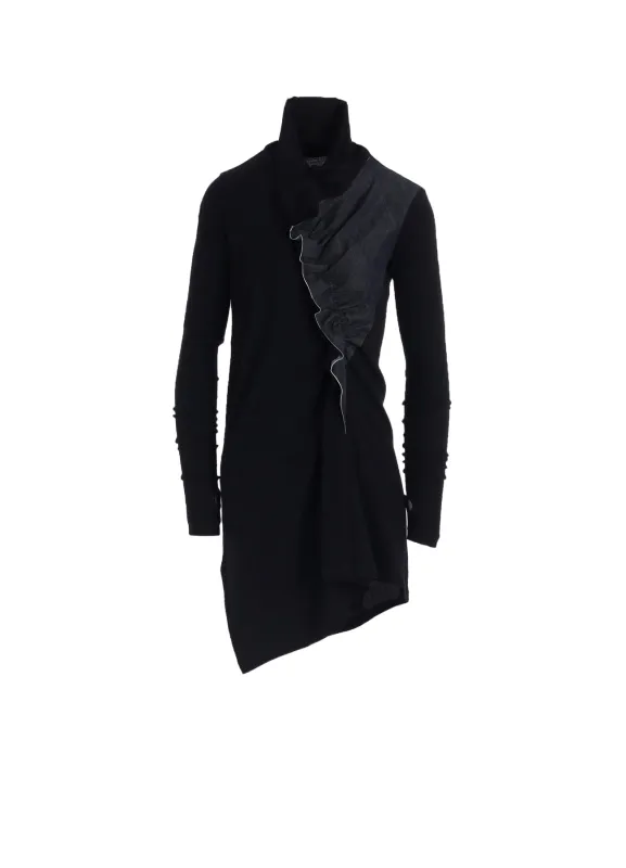 RIB/DENIM COMBINATION LONG T WITH GATHERS sold by Yohji Yamamoto