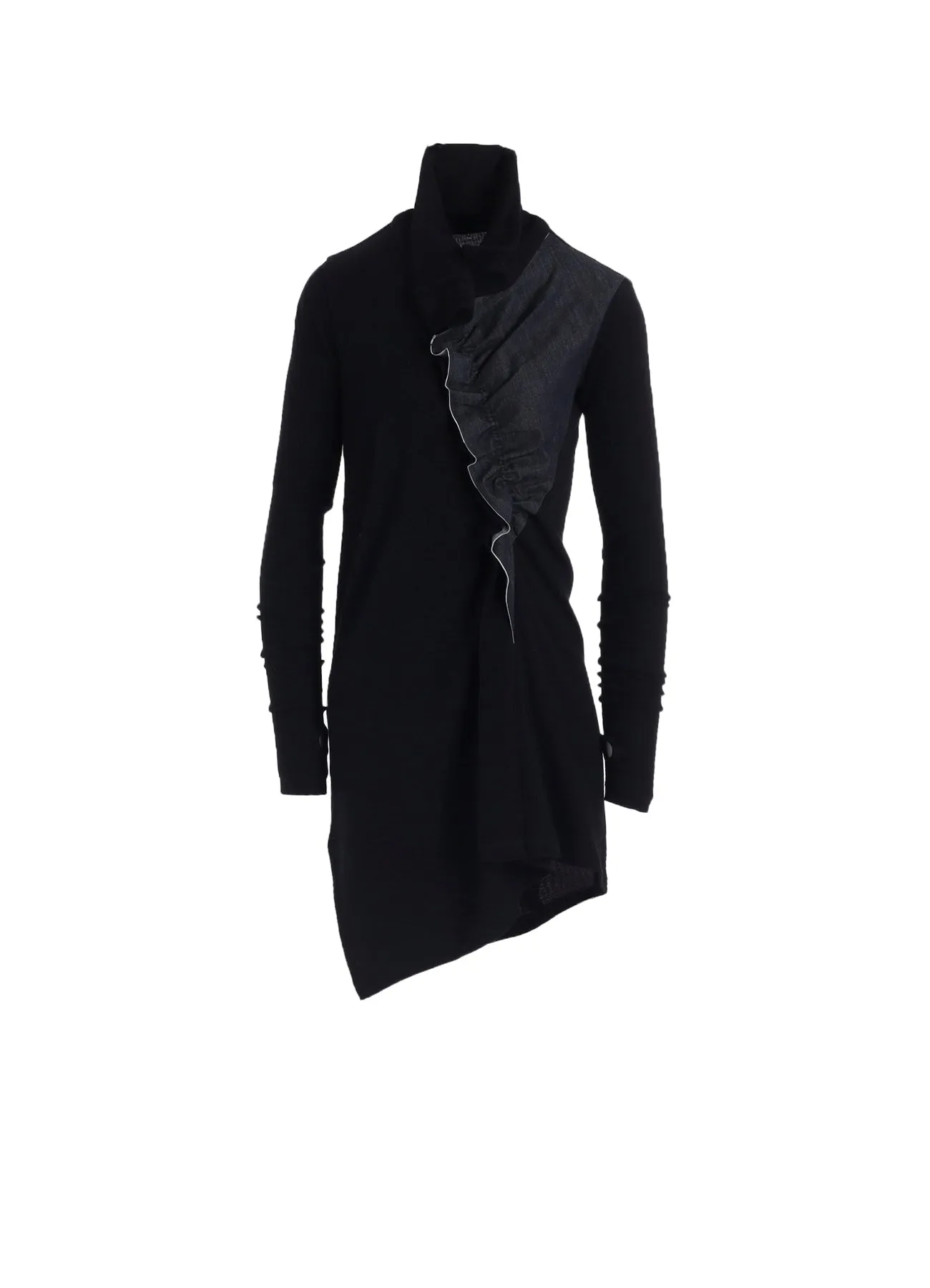 RIB/DENIM COMBINATION LONG T WITH GATHERS sold by Yohji Yamamoto