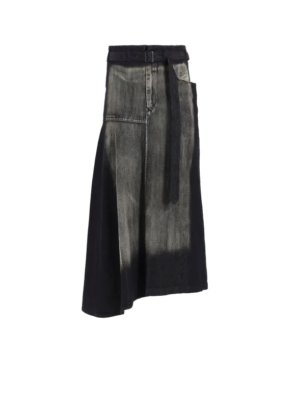 SPOTTED DENIM RIGHT SIDE FLARE SKIRT sold by Yohji Yamamoto