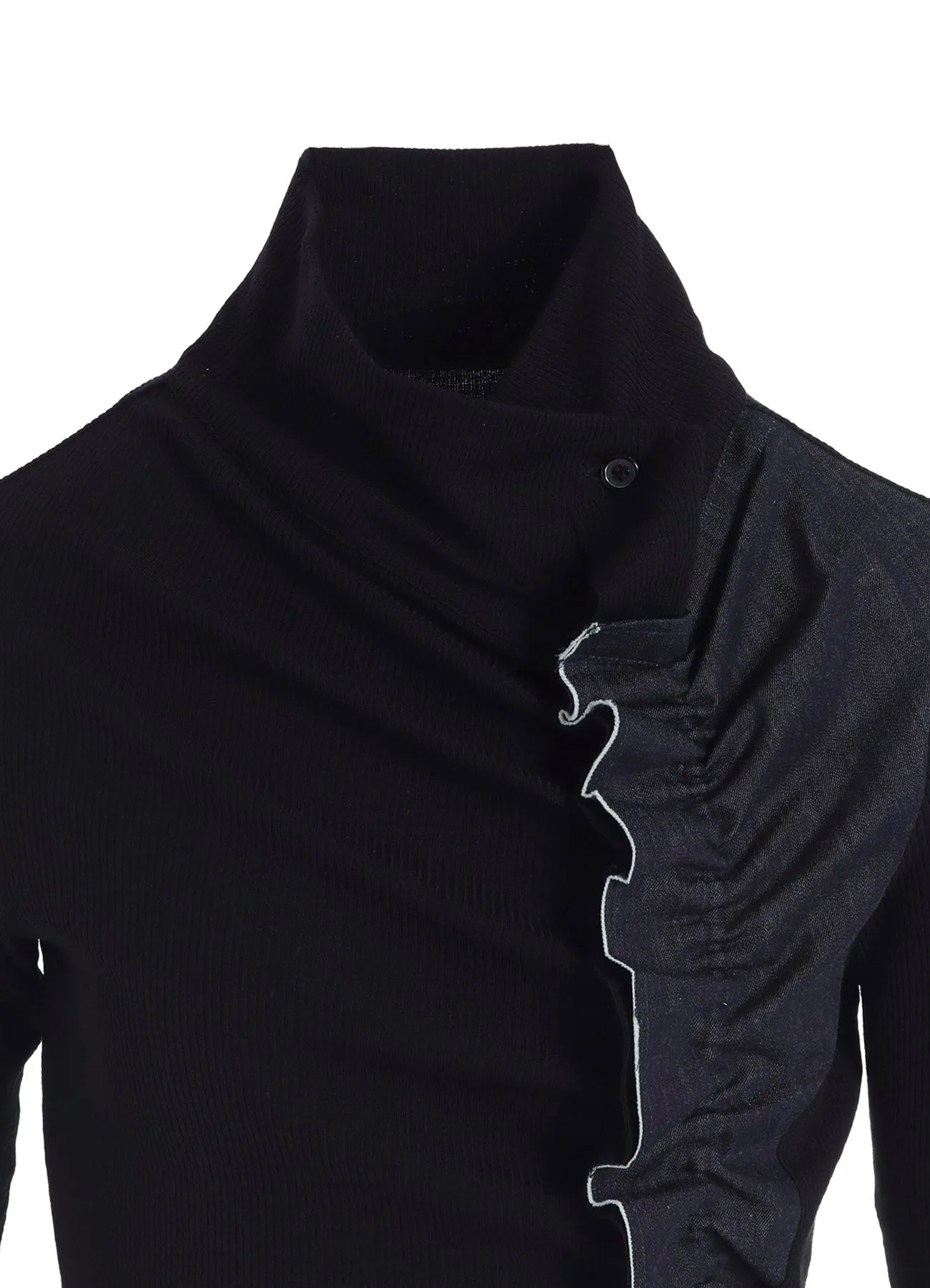 RIB/DENIM COMBINATION HIGH NECK T WITH GATHERS sold by Yohji Yamamoto product image thumbnail 5