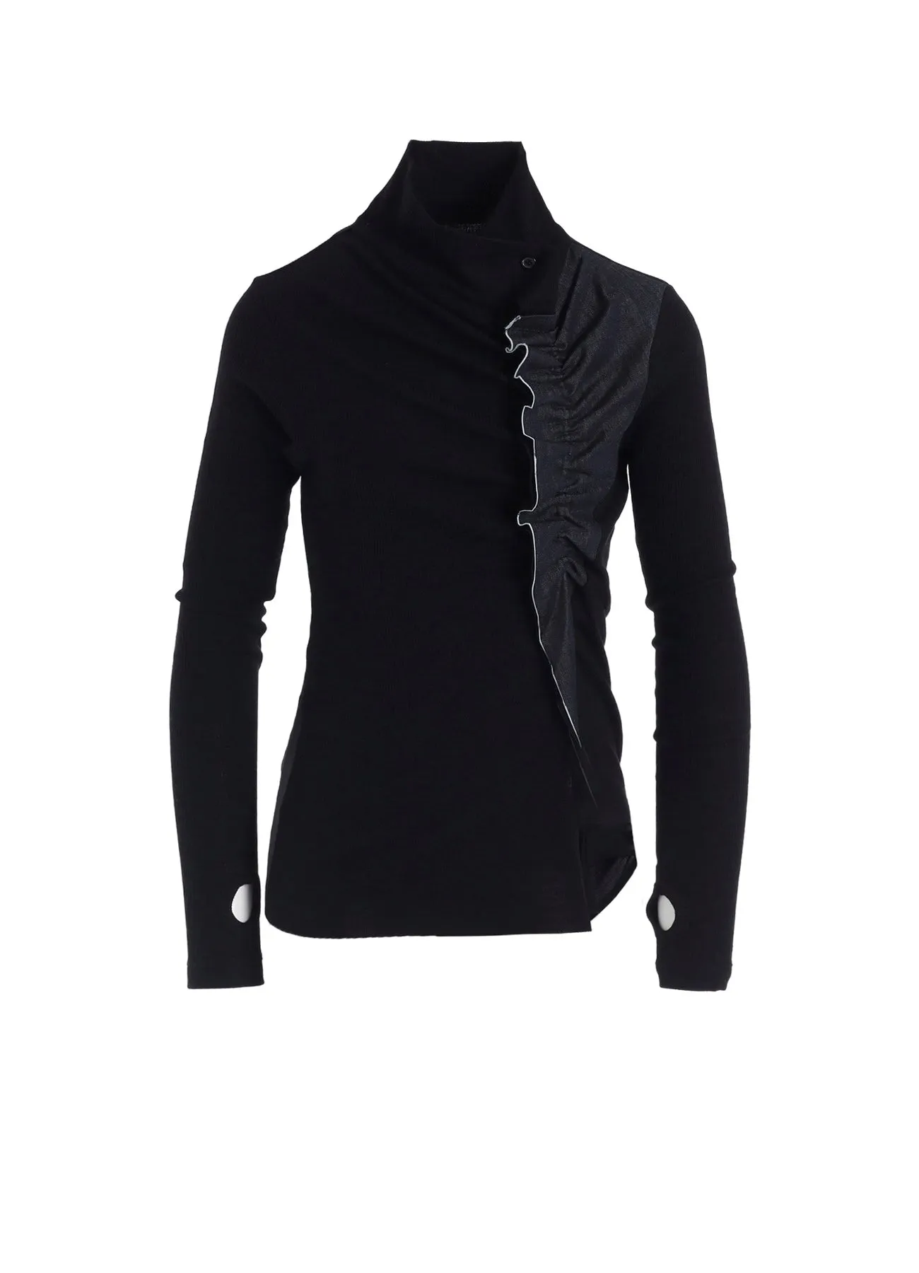 RIB/DENIM COMBINATION HIGH NECK T WITH GATHERS sold by Yohji Yamamoto