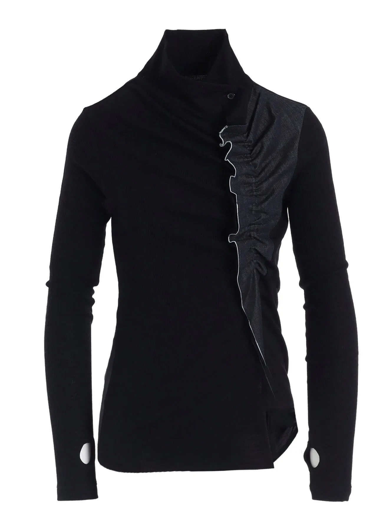 RIB/DENIM COMBINATION HIGH NECK T WITH GATHERS sold by Yohji Yamamoto product image thumbnail 2