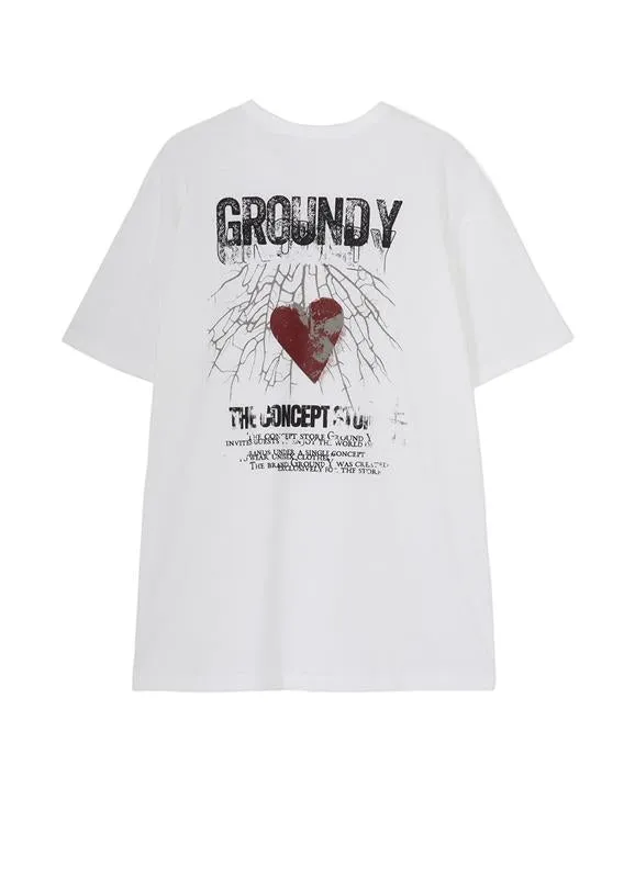 COTTON JERSEY HEART GRAPHIC T-SHIRT sold by Yohji Yamamoto