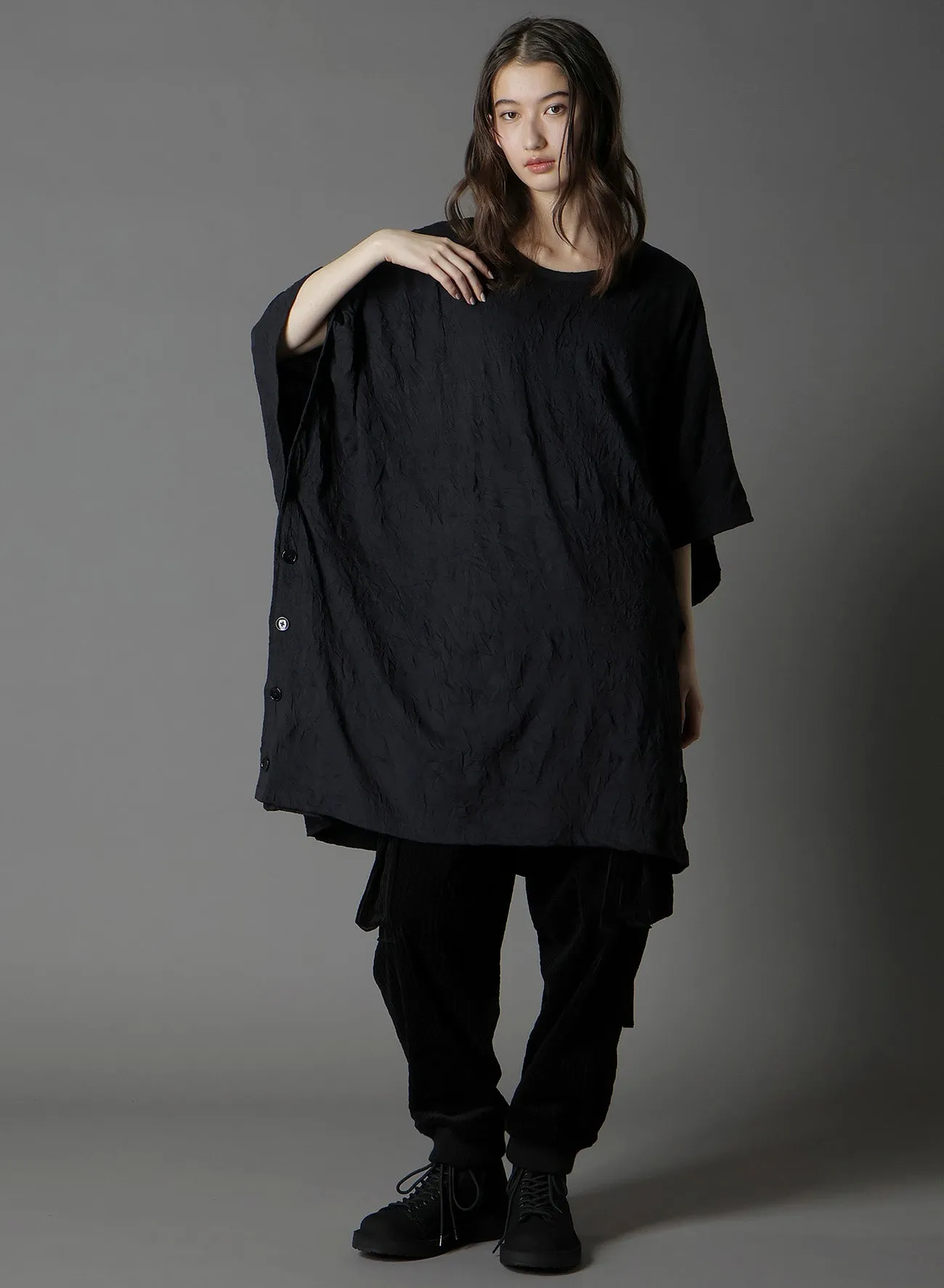 CATHC WASHER WRINKLE JERSEY SIDE BUTTON SHORT SLEEVED T-SHIRT sold by Yohji Yamamoto product image thumbnail 5