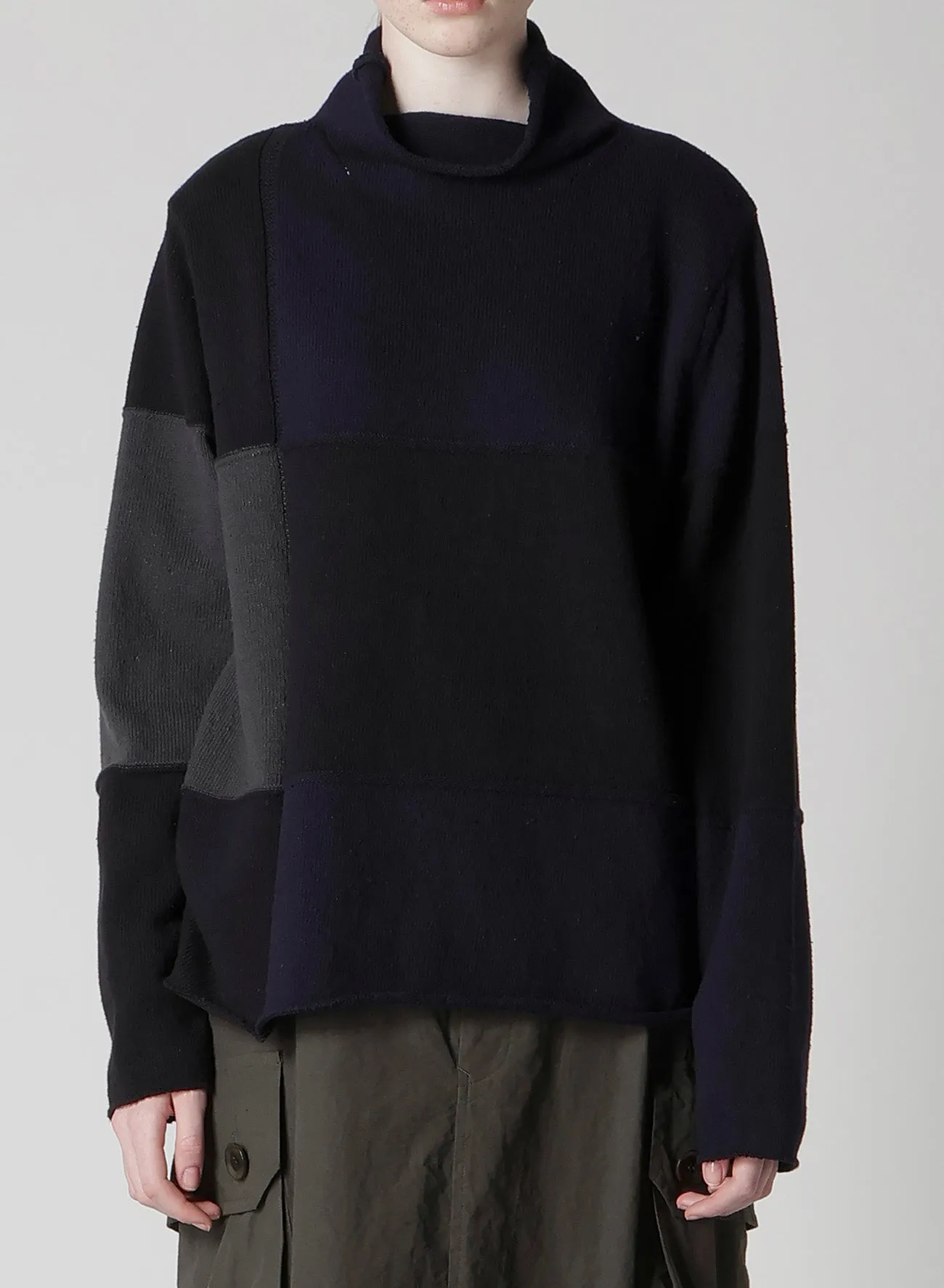 HARD-TWISTED BLOCK INTARSIA HIGH-NECK PULLOVER sold by Yohji Yamamoto product image thumbnail 4