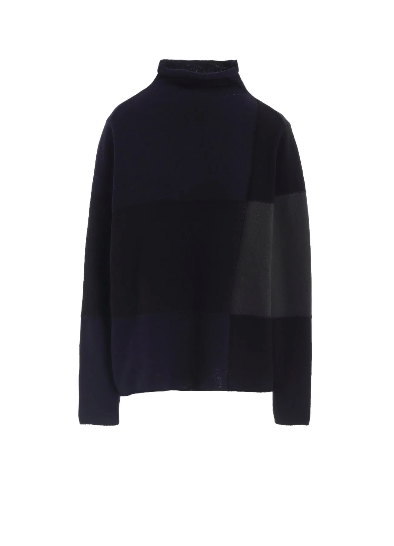 HARD-TWISTED BLOCK INTARSIA HIGH-NECK PULLOVER sold by Yohji Yamamoto