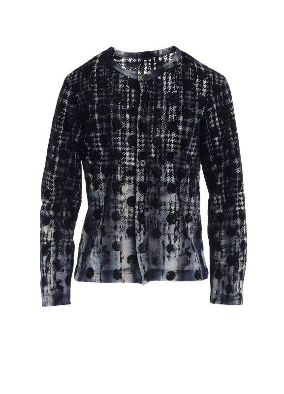 HOUNDTOOTH DOTS TULLE ROUND NECK LONG SLEEVE CARDIGAN made by Yohji Yamamoto