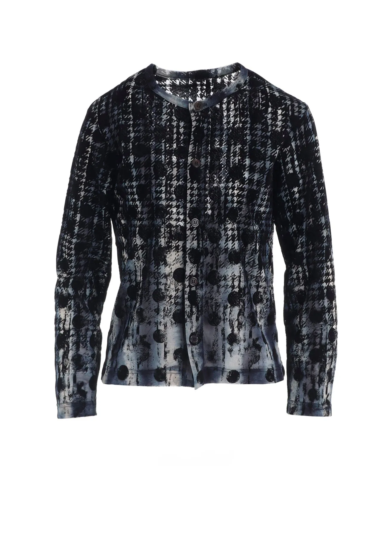 HOUNDTOOTH DOTS TULLE ROUND NECK LONG SLEEVE CARDIGAN sold by Yohji Yamamoto