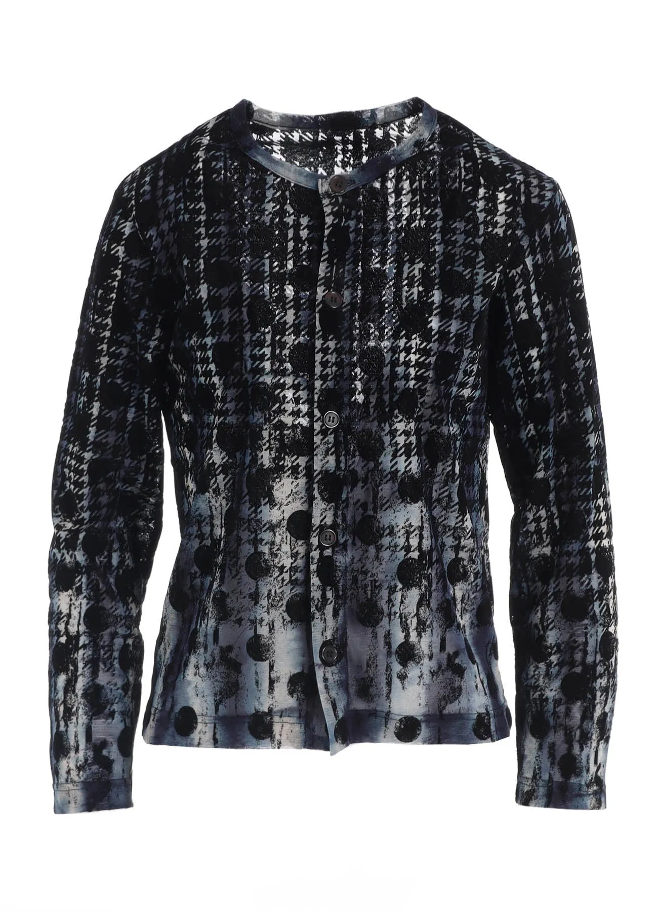 HOUNDTOOTH DOTS TULLE ROUND NECK LONG SLEEVE CARDIGAN sold by Yohji Yamamoto product image thumbnail 2