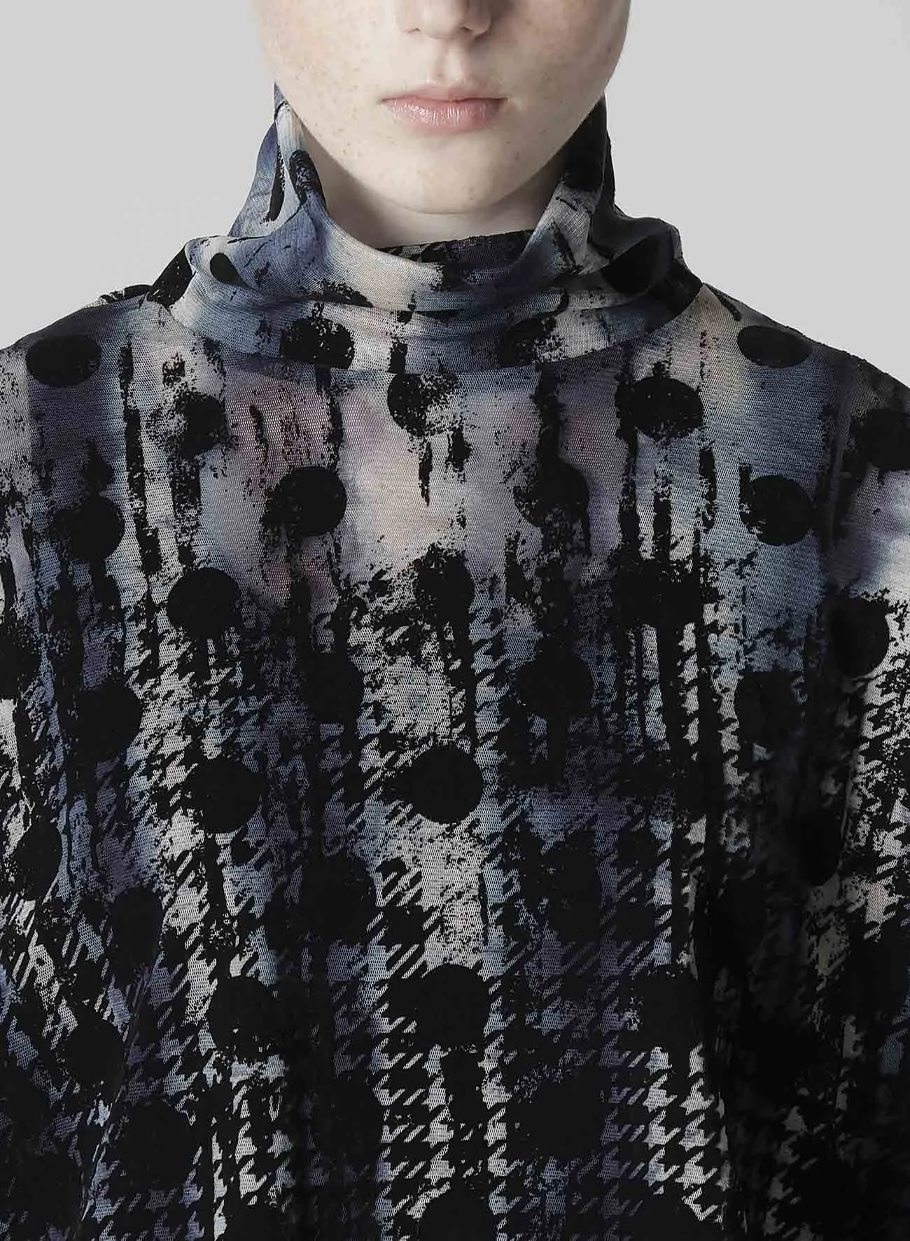 HOUNDTOOTH DOTS TULLE CROPPED HIGH-NECK T sold by Yohji Yamamoto product image thumbnail 5