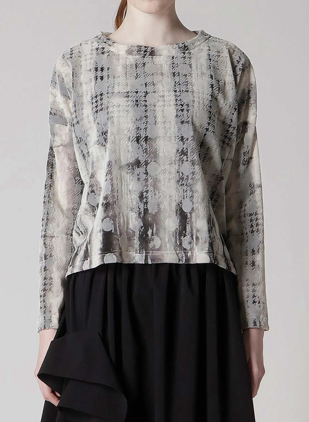 HOUNDTOOTH DOTS TULLE CROPPED ROUND NECK T sold by Yohji Yamamoto product image thumbnail 4