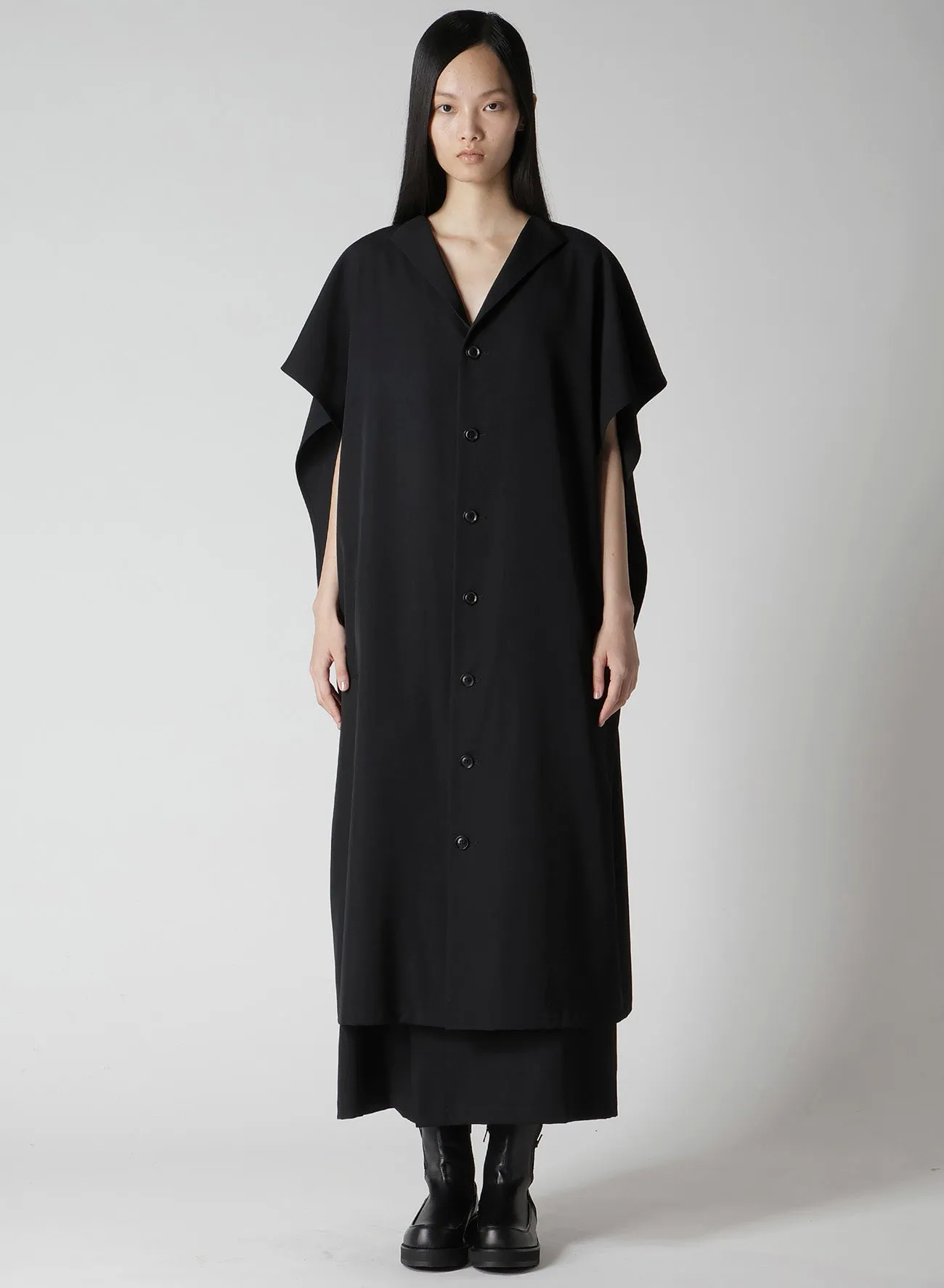WOOL GABARDINE FLARE SLEEVE FRONT OPEN DRESS sold by Yohji Yamamoto product image thumbnail 4