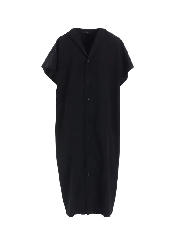 WOOL GABARDINE FLARE SLEEVE FRONT OPEN DRESS made by Yohji Yamamoto