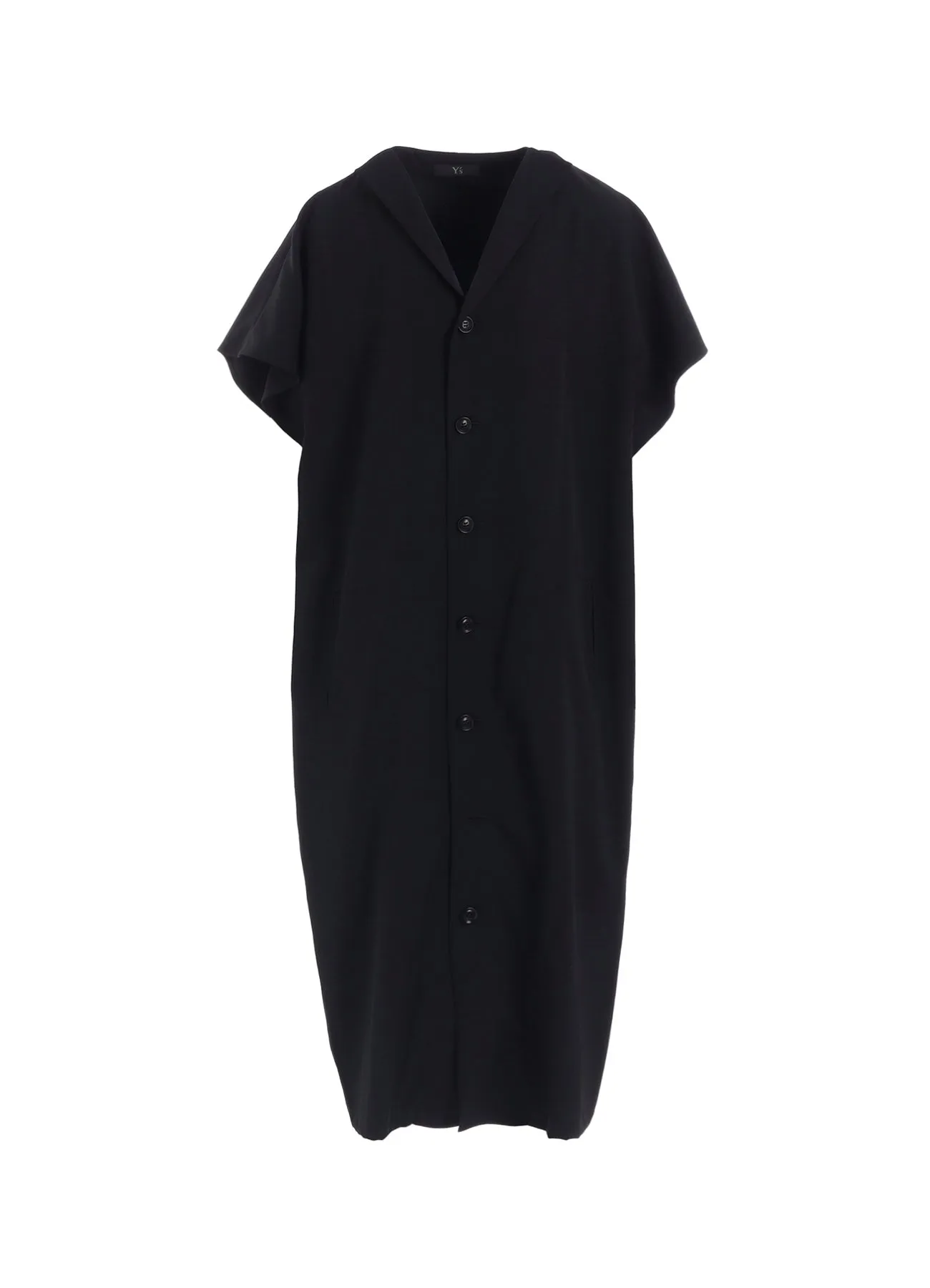 WOOL GABARDINE FLARE SLEEVE FRONT OPEN DRESS sold by Yohji Yamamoto