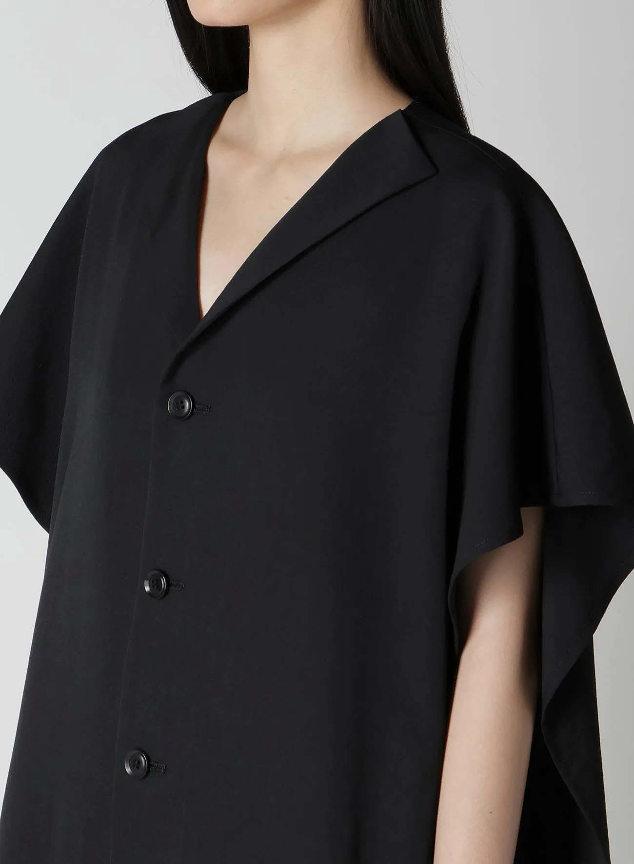 WOOL GABARDINE FLARE SLEEVE FRONT OPEN DRESS sold by Yohji Yamamoto product image thumbnail 5