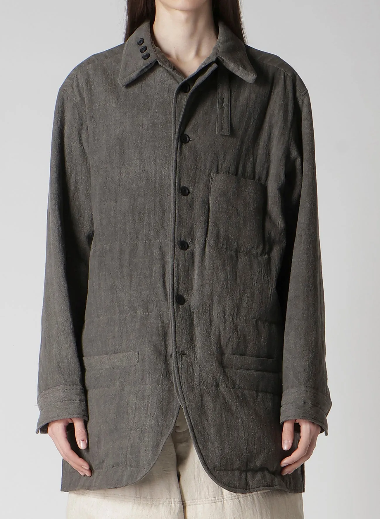 LINEN/COTTON SHEETING GUSSET COLLAR PADDED BLOUSE sold by Yohji Yamamoto product image thumbnail 2