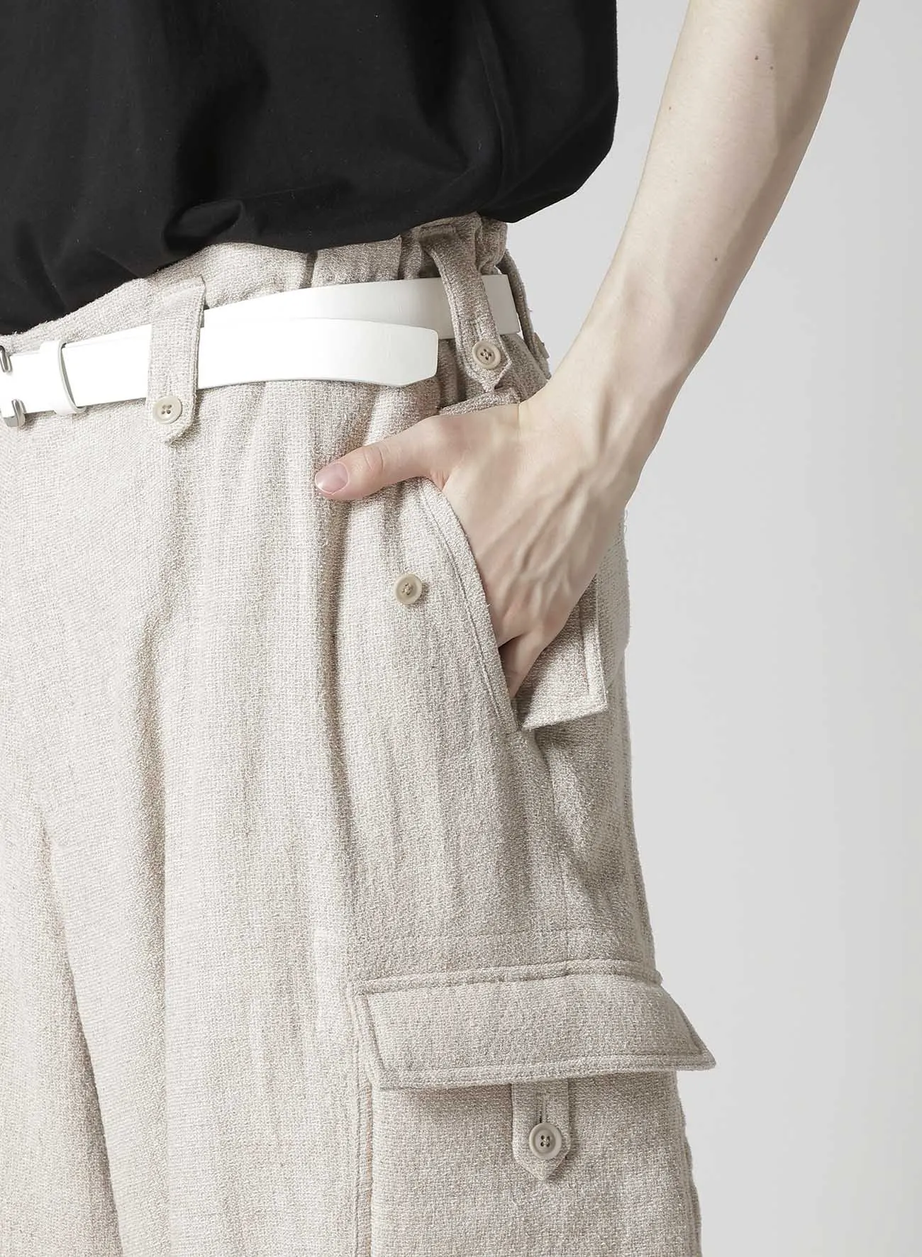 SILK LINEN TWEED GUSSET POCKET PADDED PANTS sold by Yohji Yamamoto product image thumbnail 4