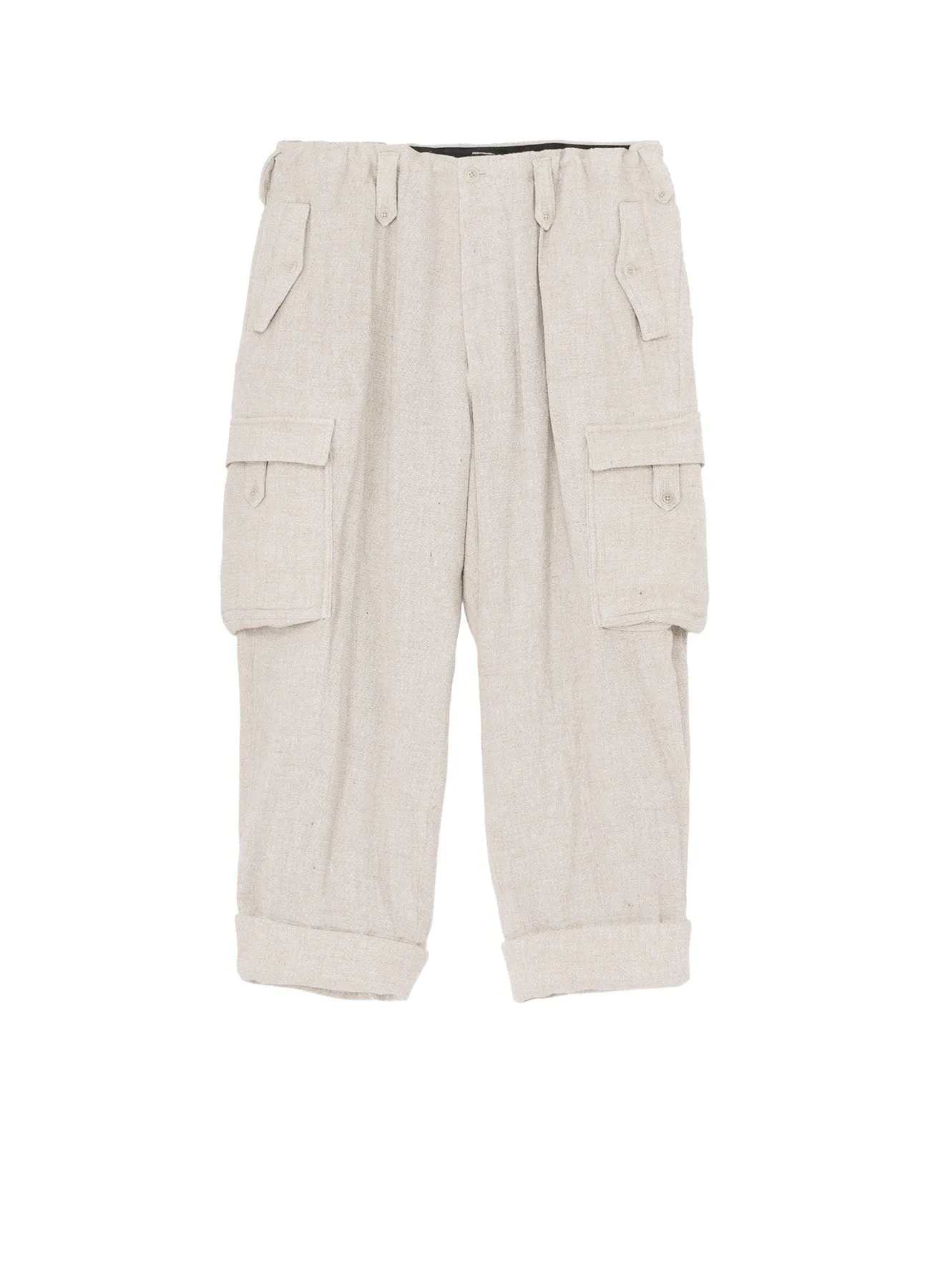 SILK LINEN TWEED GUSSET POCKET PADDED PANTS sold by Yohji Yamamoto