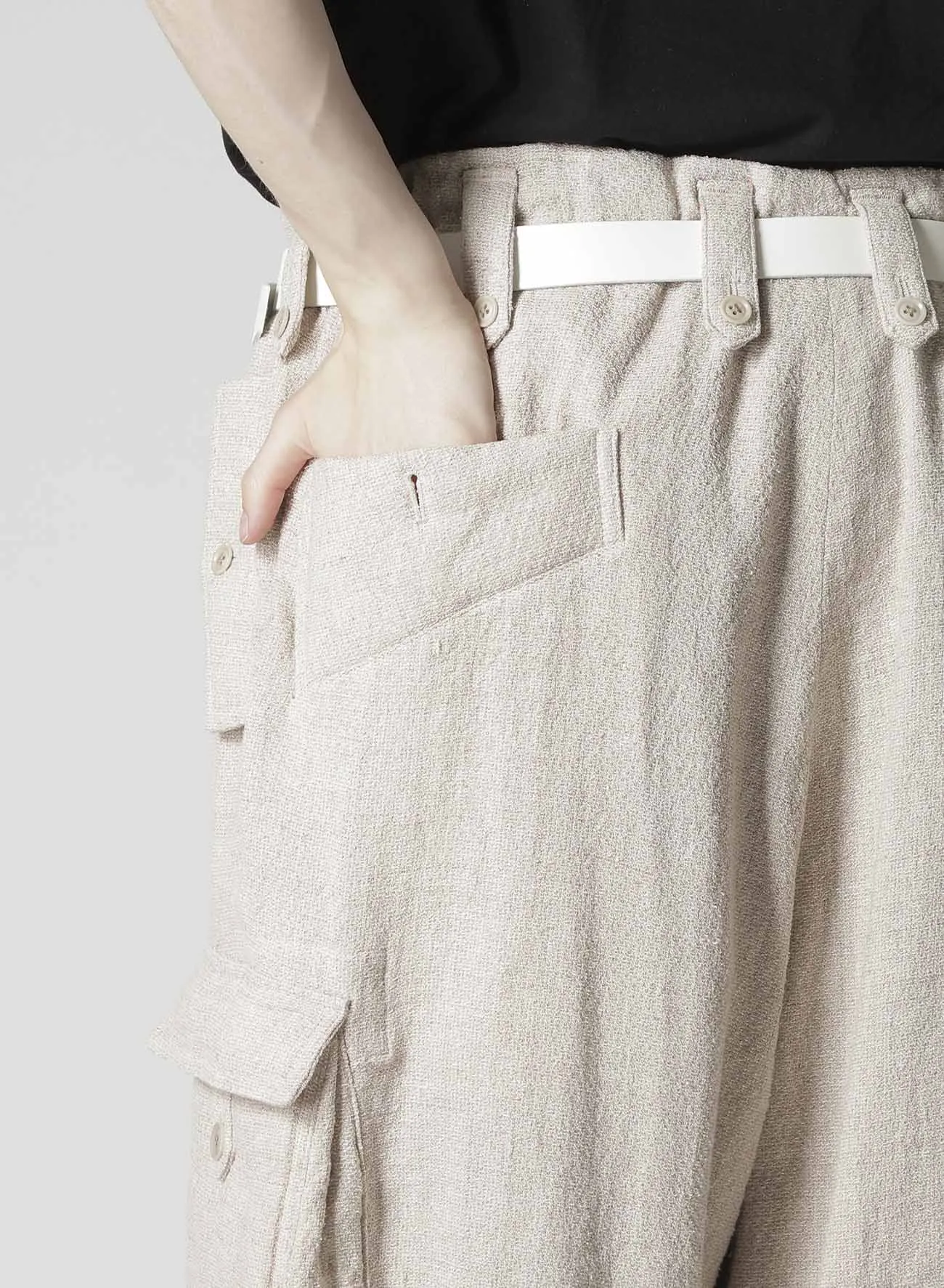 SILK LINEN TWEED GUSSET POCKET PADDED PANTS sold by Yohji Yamamoto product image thumbnail 5