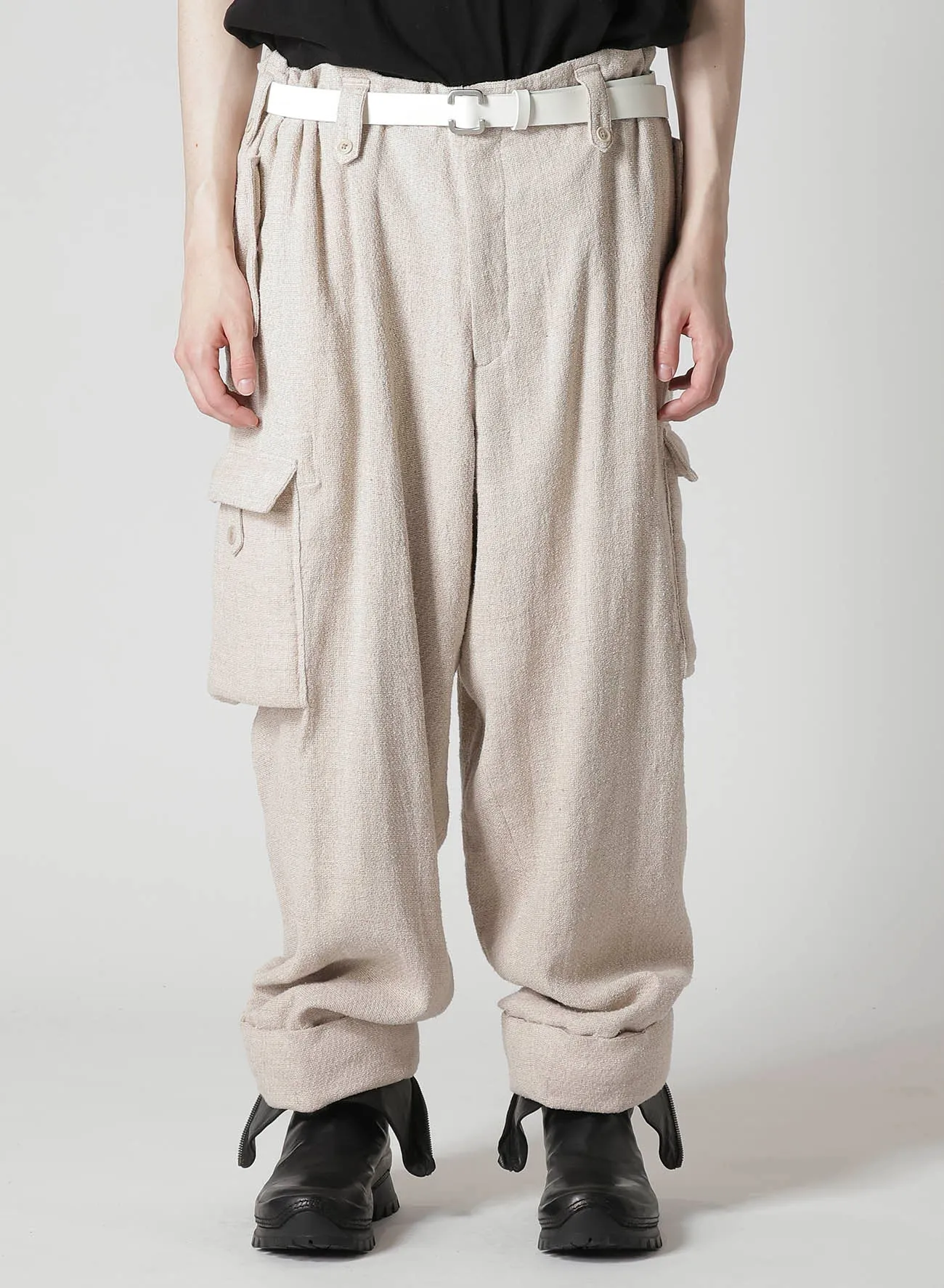 SILK LINEN TWEED GUSSET POCKET PADDED PANTS sold by Yohji Yamamoto product image thumbnail 2