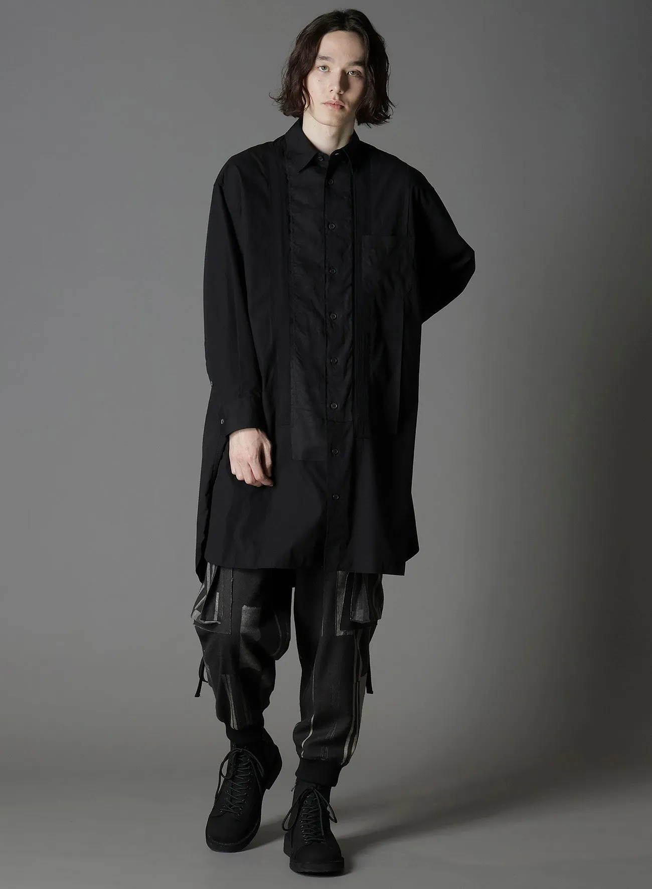 SWITCHING MATERIAL FRONT PANAL STANDARD BLACK SHIRT sold by Yohji Yamamoto product image thumbnail 2