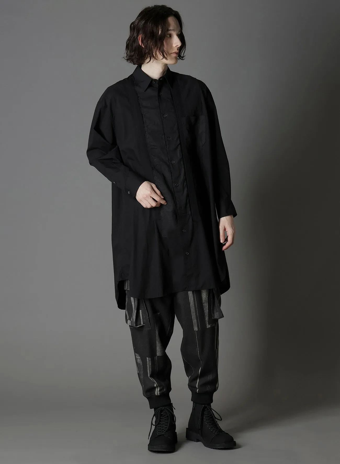 SWITCHING MATERIAL FRONT PANAL STANDARD BLACK SHIRT sold by Yohji Yamamoto product image thumbnail 3