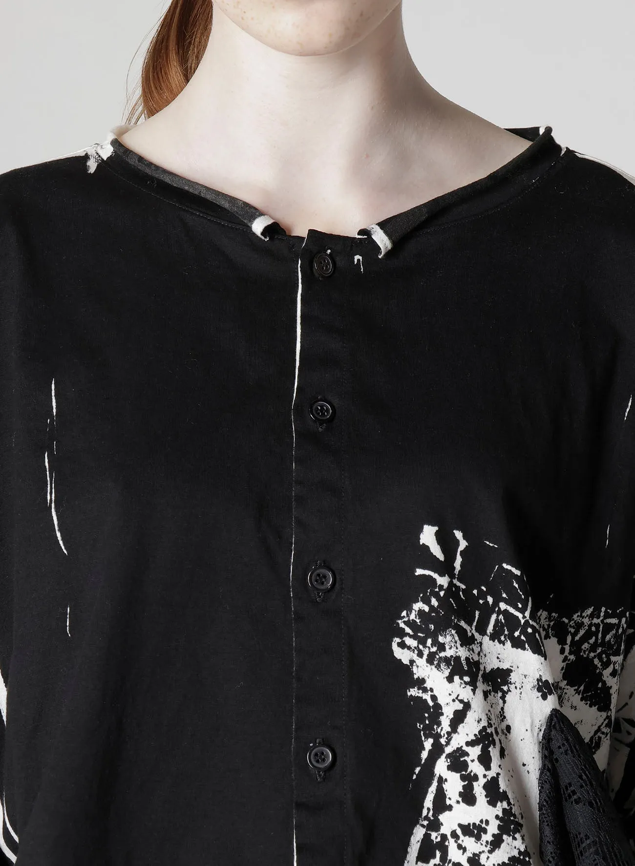 COTTON LACE/PRINT SIDE POCKET CROPPED CARDIGAN sold by Yohji Yamamoto product image thumbnail 5