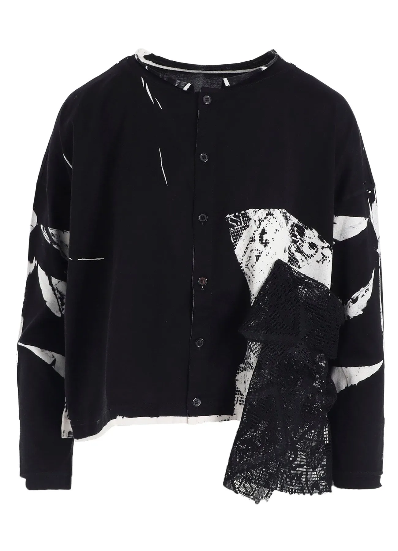 COTTON LACE/PRINT SIDE POCKET CROPPED CARDIGAN sold by Yohji Yamamoto product image thumbnail 2