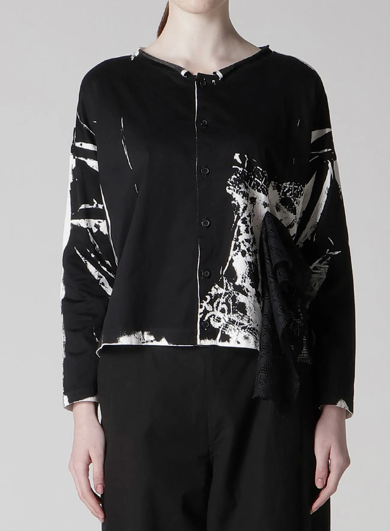 COTTON LACE/PRINT SIDE POCKET CROPPED CARDIGAN sold by Yohji Yamamoto product image thumbnail 4
