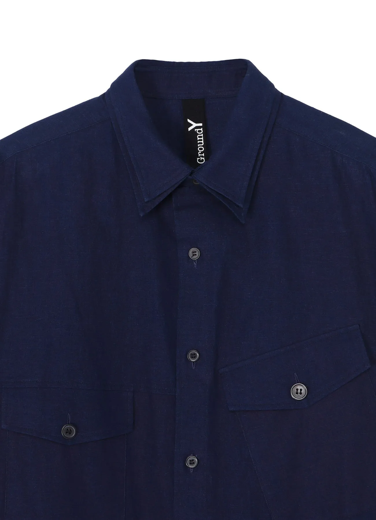 INDIGO DYED COTTON LINEN SHEETING DOUBLE COLLAR SLANTED POCKET SHIRT sold by Yohji Yamamoto product image thumbnail 4