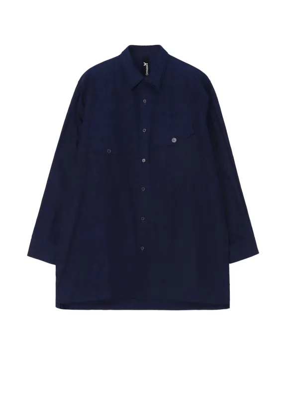 INDIGO DYED COTTON LINEN SHEETING DOUBLE COLLAR SLANTED POCKET SHIRT sold by Yohji Yamamoto