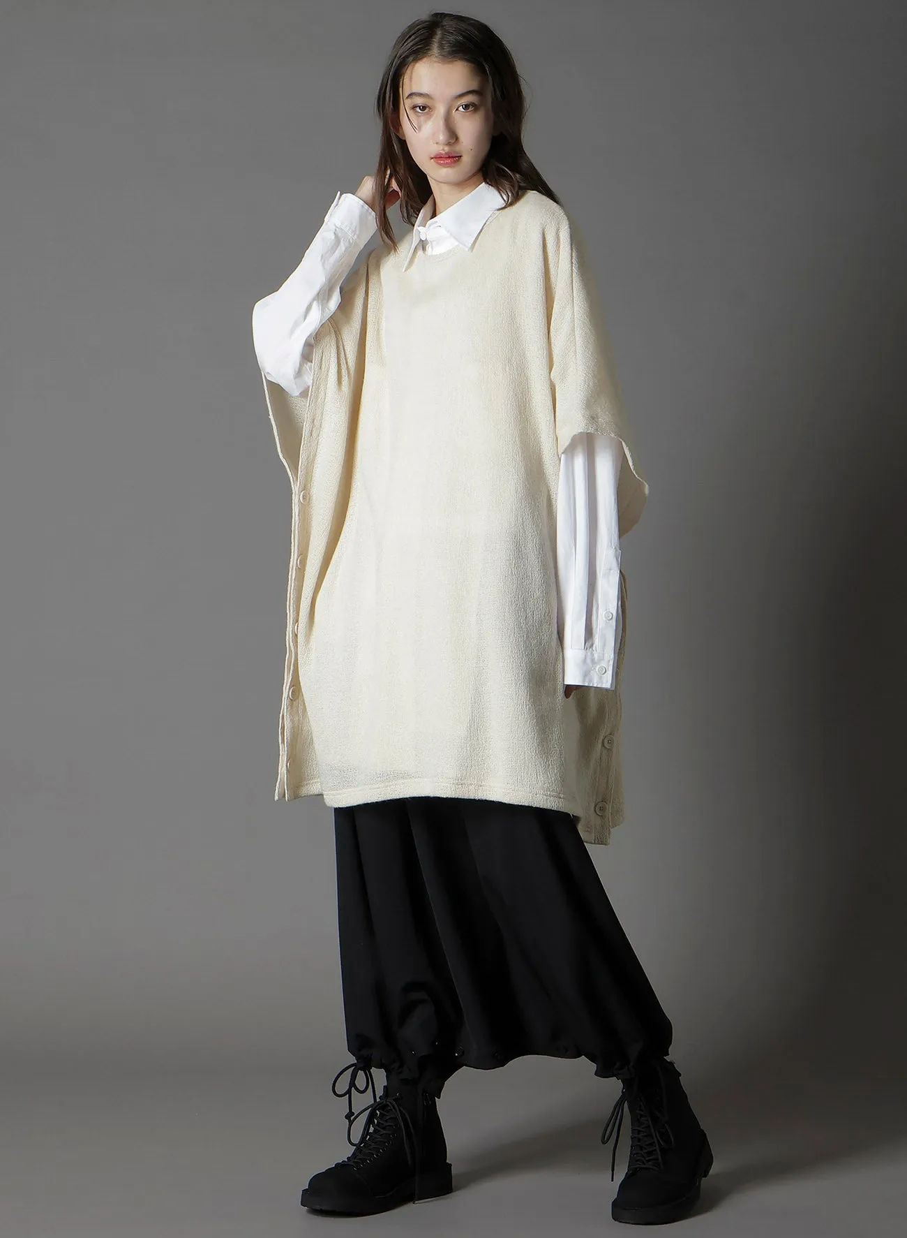 SPIDER WEB KNIT SIDE BUTTON SHORT SLEEVED T-SHIRT sold by Yohji Yamamoto product image thumbnail 2