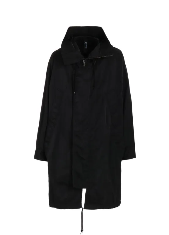PRODUCT DYED NYLON TEILL+POLYESTER TAFTA HIGH NECK HOODED MODS COAT sold by Yohji Yamamoto
