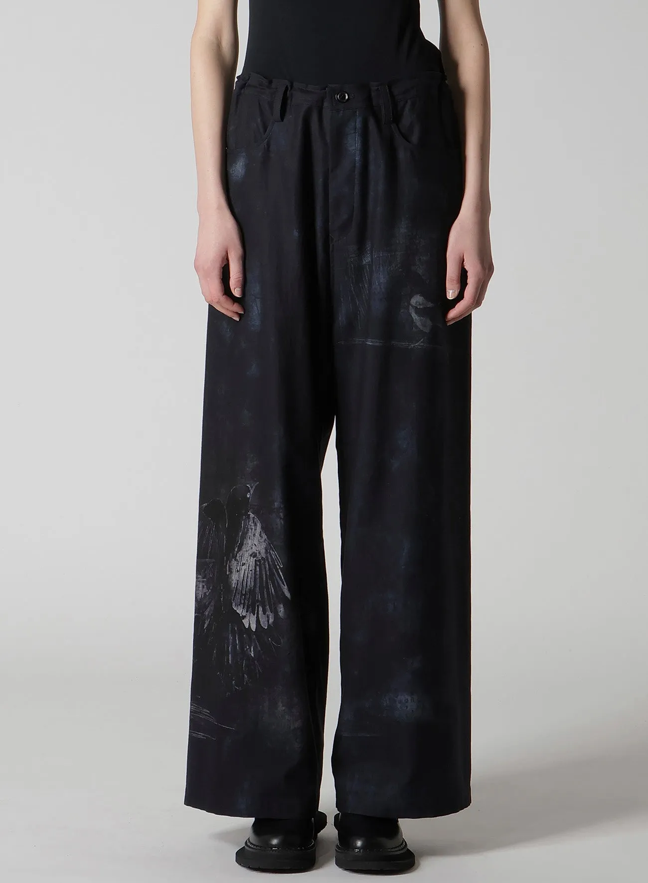 BIRD PRINT DENIM LONG STRAIGHT PANTS sold by Yohji Yamamoto product image thumbnail 4
