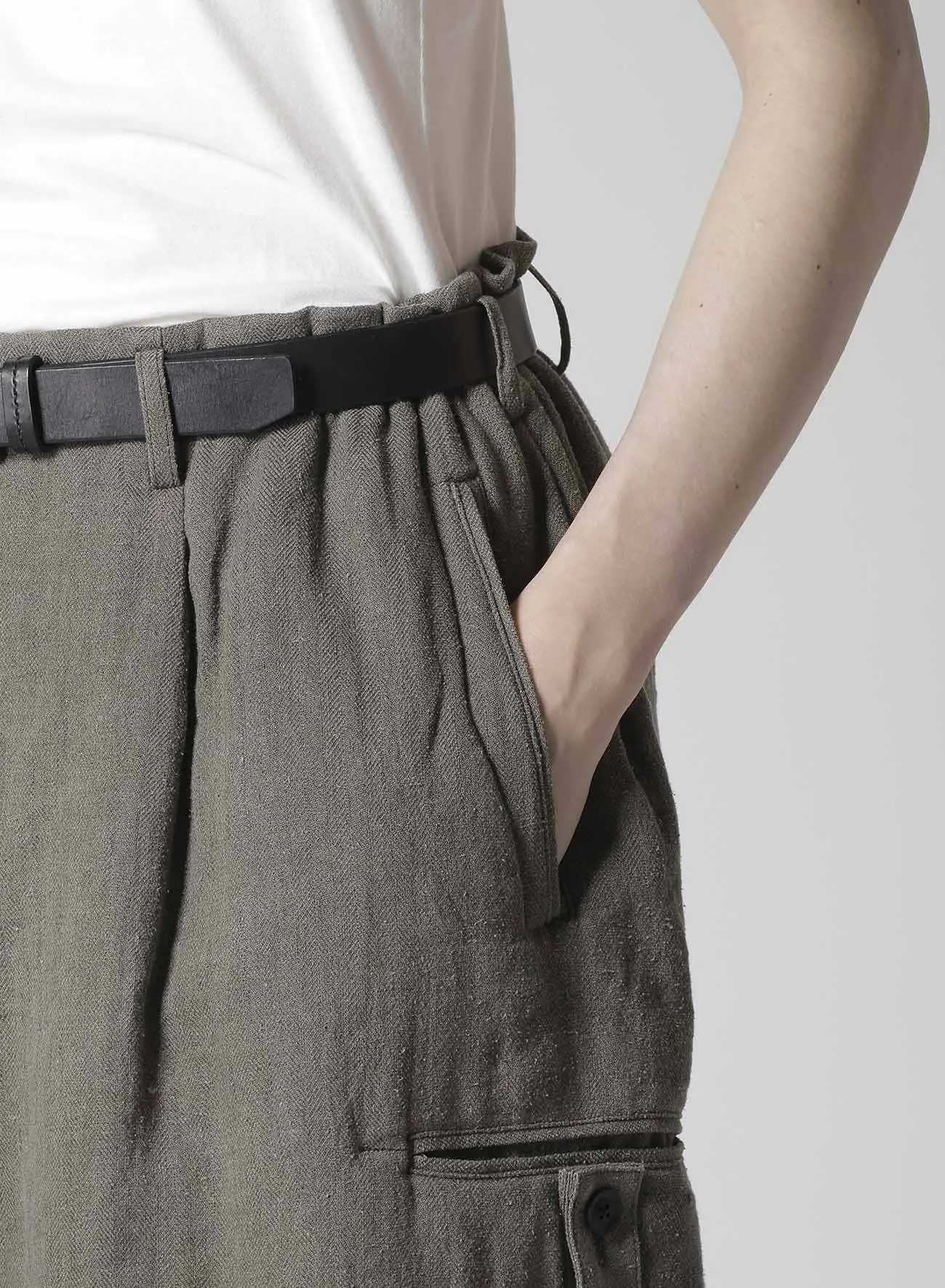 SILK LINEN INKED KNEE TAB PADDED PANTS sold by Yohji Yamamoto product image thumbnail 4