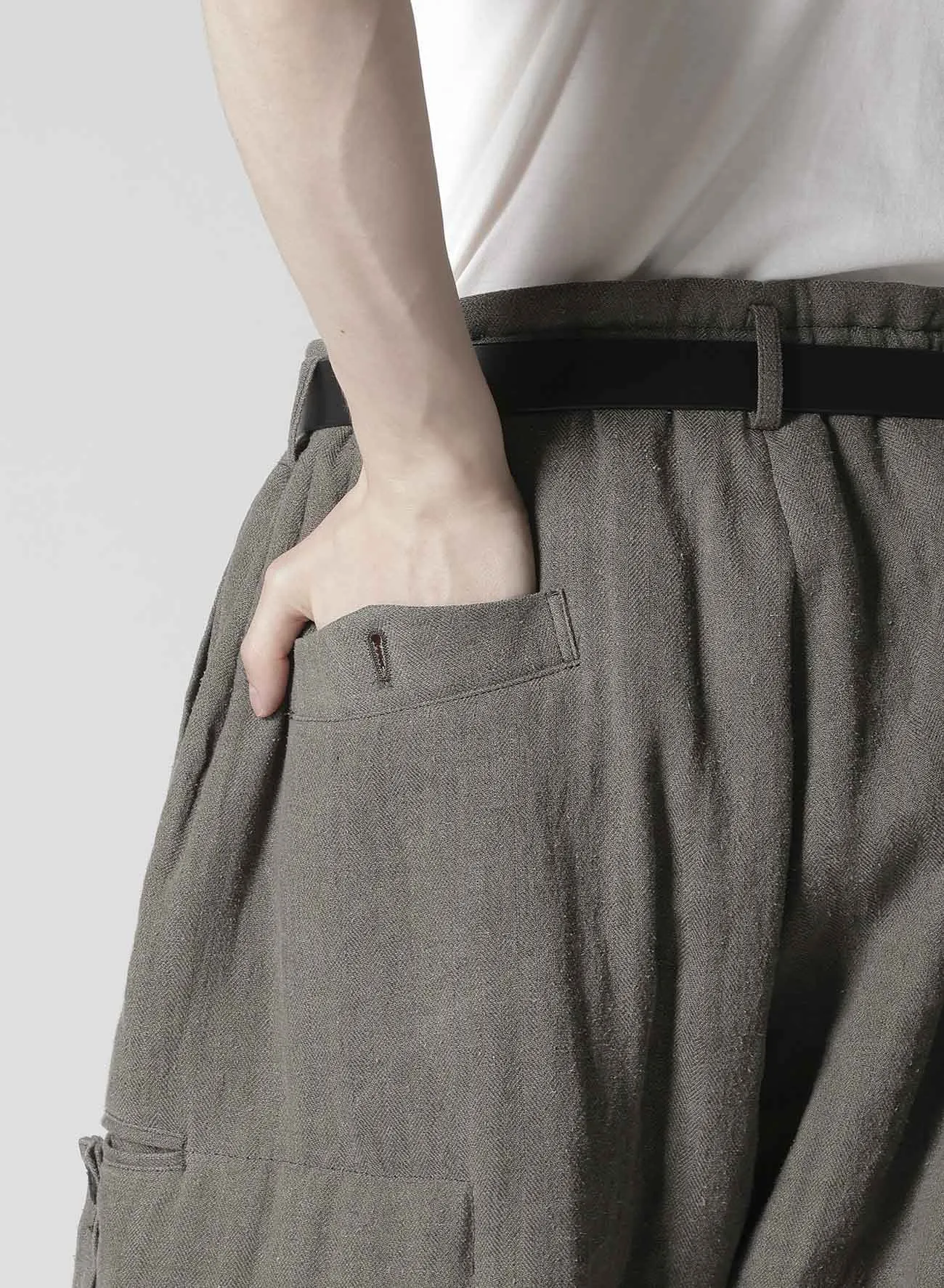 SILK LINEN INKED KNEE TAB PADDED PANTS sold by Yohji Yamamoto product image thumbnail 5