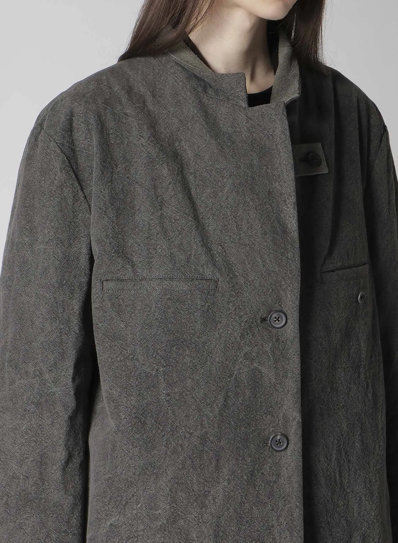SILK LINEN 3BUTTONS DIAGONAL PADDED LONG JACKET sold by Yohji Yamamoto product image thumbnail 4
