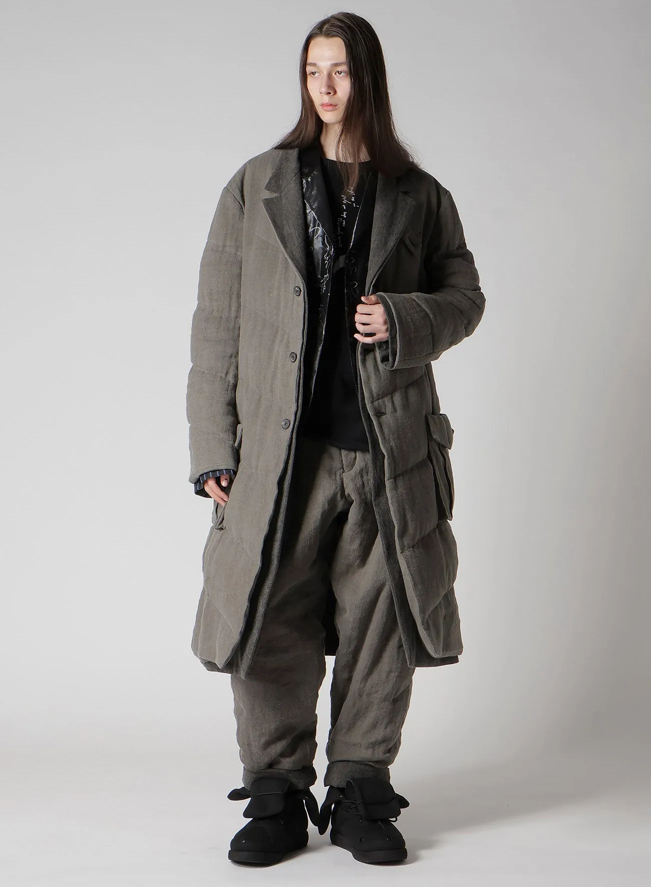 SILK LINEN 3BUTTONS DIAGONAL PADDED LONG JACKET sold by Yohji Yamamoto product image thumbnail 5