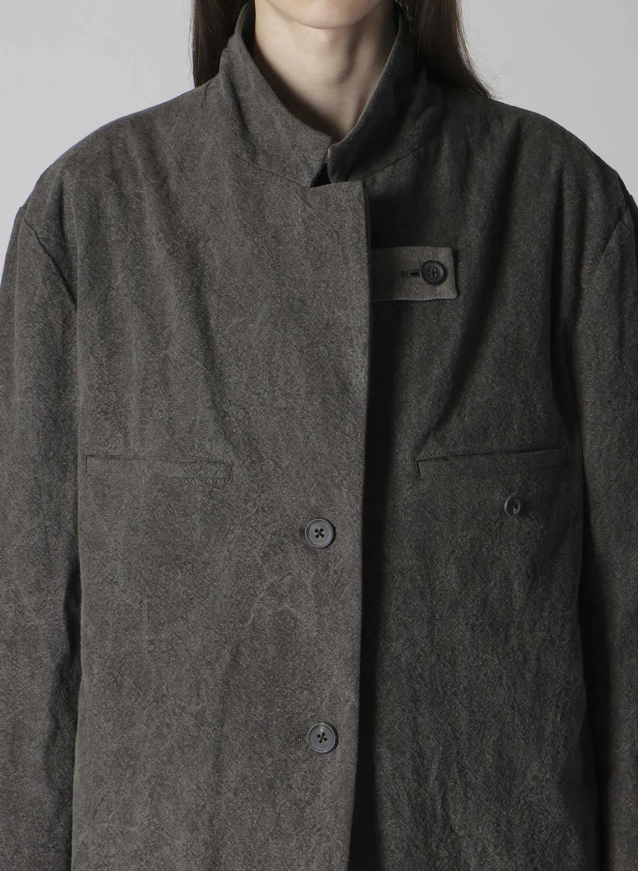 SILK LINEN 3BUTTONS DIAGONAL PADDED LONG JACKET sold by Yohji Yamamoto product image thumbnail 3