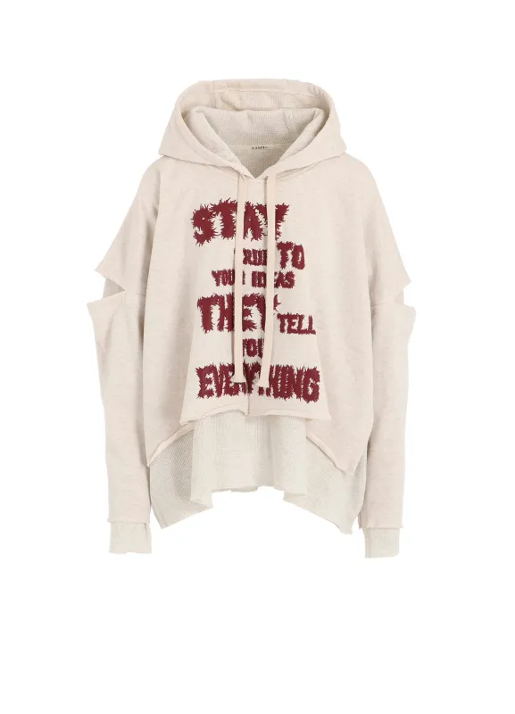 STAY TRUE PRINT LAYERED SHORT HOODIE sold by Yohji Yamamoto