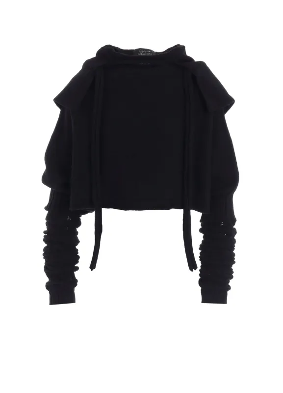 7G PLAIN STITCH LINKS CROPPED HOODIE PO W/ARM WARMERS sold by Yohji Yamamoto