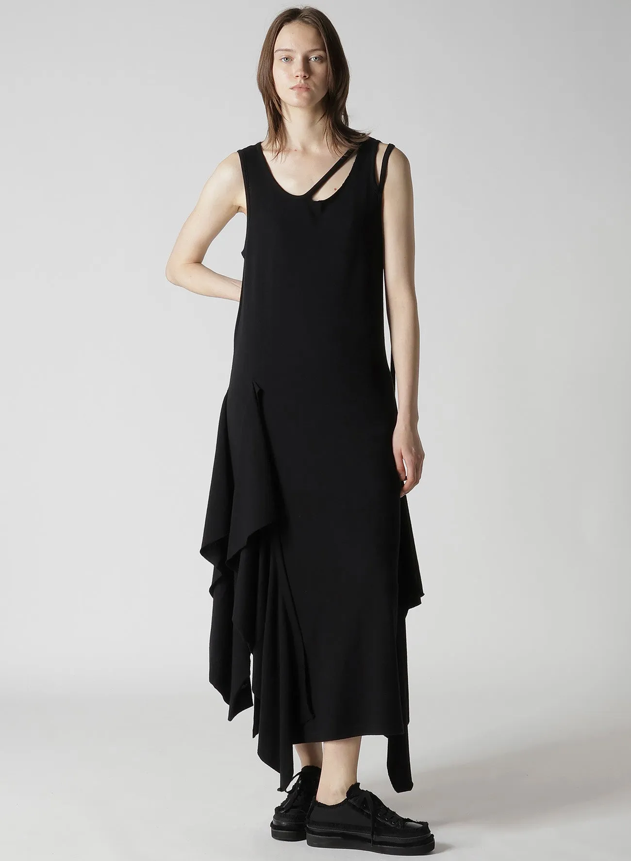 COTTON YAK SINGLE JERSEY SIDE DRAPED STRAP DRESS sold by Yohji Yamamoto product image thumbnail 3