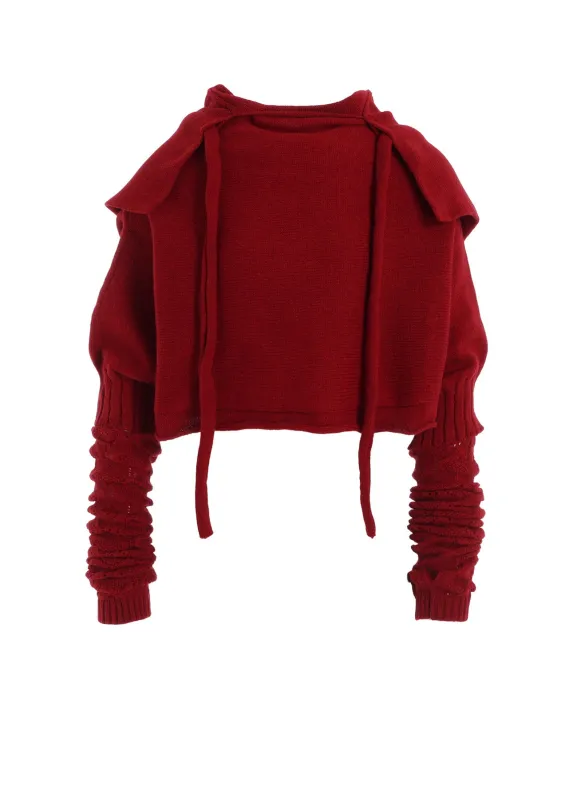 7G PLAIN STITCH LINKS CROPPED HOODIE PO W/ARM WARMERS sold by Yohji Yamamoto