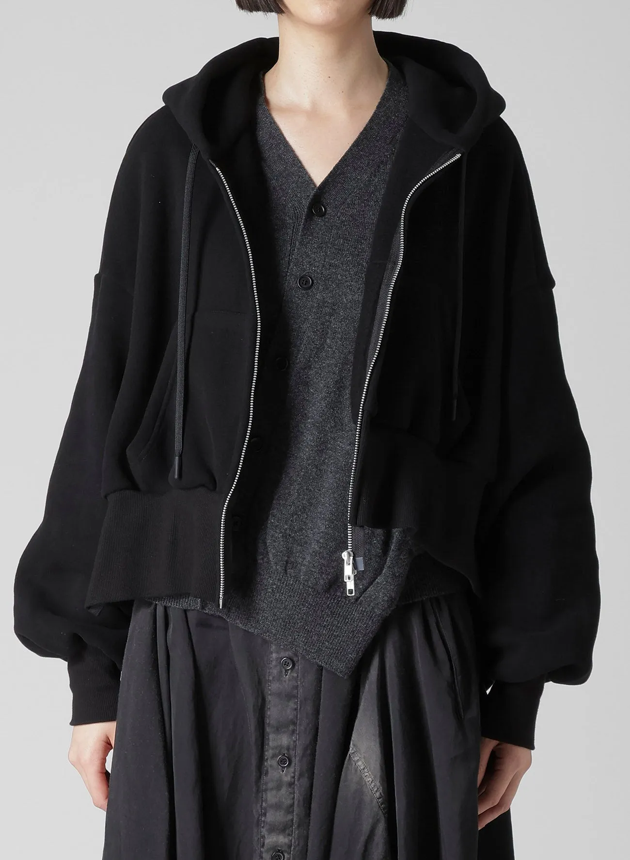 Liy/C BRUSHED FRENCH TERRY UNBALANCED HOODIE A sold by Yohji Yamamoto product image thumbnail 2