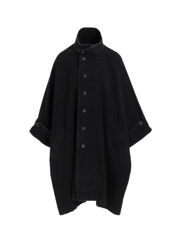PERMANGANATE BLEACHED DENIM HIGH NECK COAT sold by Yohji Yamamoto