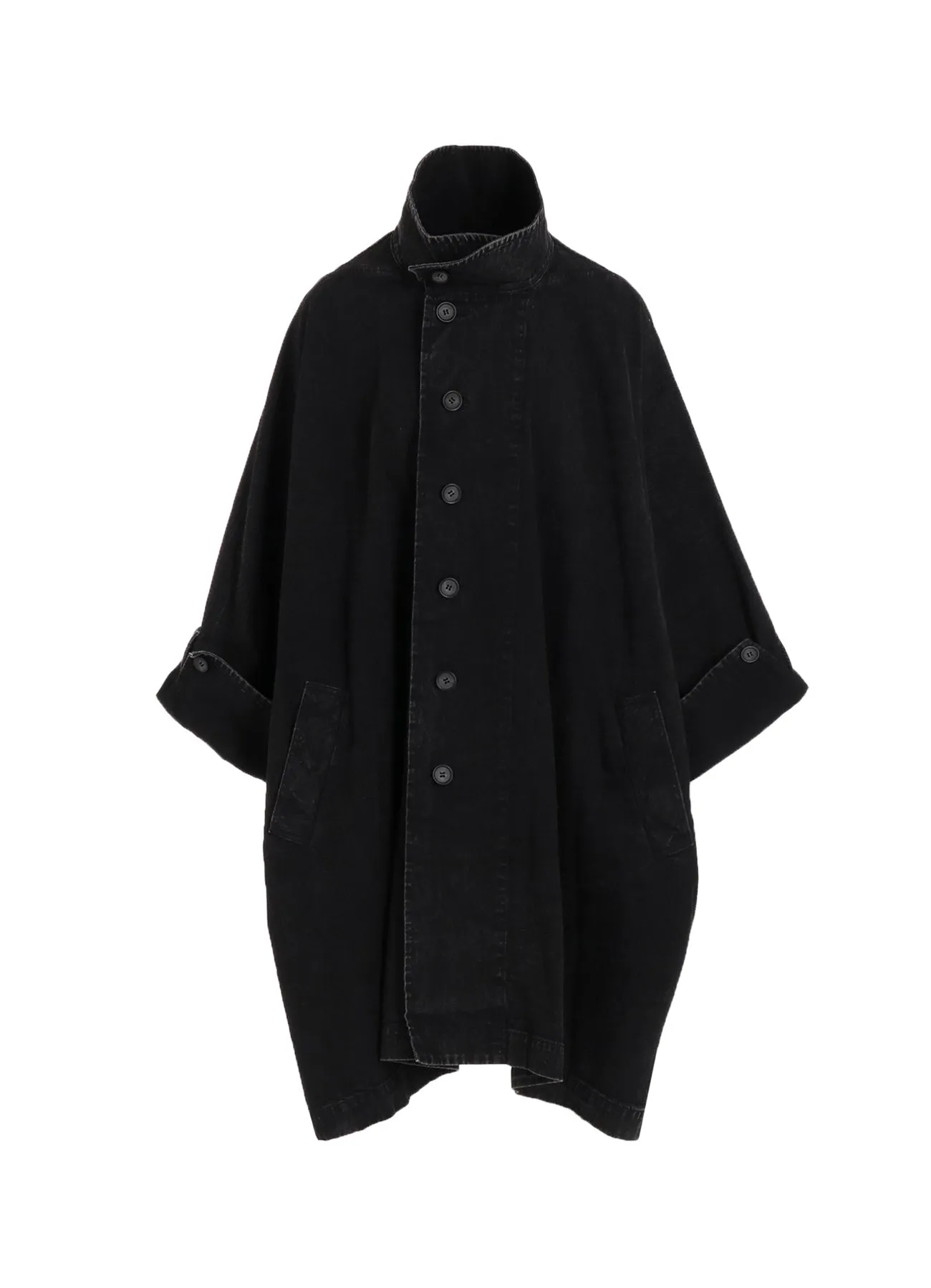 PERMANGANATE BLEACHED DENIM HIGH NECK COAT sold by Yohji Yamamoto